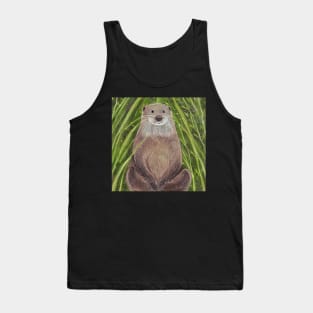 Peaceful Otter sitting in the grass colored pencil illustration Tank Top